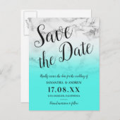 大理石のターコイズグラデーション結婚式の日付を保存 案内ポストカード (正面/裏面)