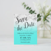 大理石のターコイズグラデーション結婚式の日付を保存 案内ポストカード (スタンド正面)