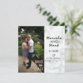 大理石のハート日付を保存フォトポストカード カード (スタンド正面)