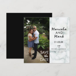 大理石のハート日付を保存フォトポストカード カード