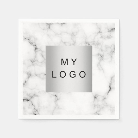 大理石のビジネスロゴ白い黒 スタンダードカクテルナプキン (正面)