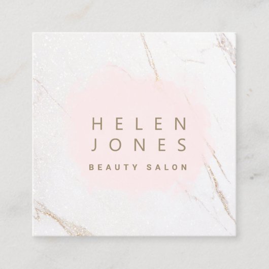大理石のピンクの水彩 スクエア名刺 (正面)