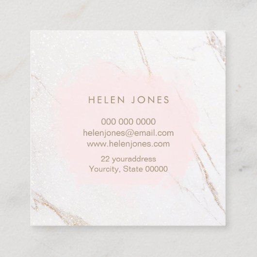 大理石のピンクの水彩 スクエア名刺 (裏面)