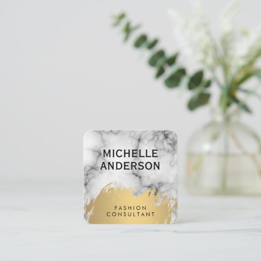 大理石のフェイク金ゴールド スクエア名刺 (スタンド正面)