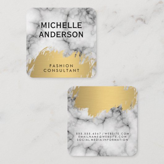 大理石のフェイク金ゴールド スクエア名刺 (正面/裏面)
