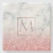 大理石のモノグラムとフェイクグリッター ストーンコースター (正面)