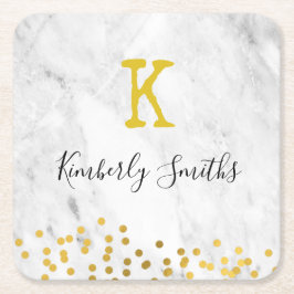 大理石のモノグラム金ゴールドドット スクエアペーパーコースター