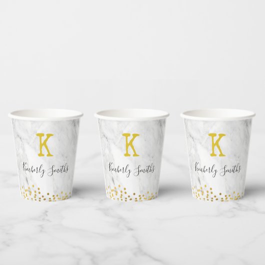 大理石のモノグラム金ゴールドドット 紙コップ (複数)