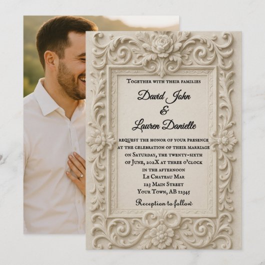 大理石のヴェール　フォト　ウェディング　招待状 招待状 (正面/裏面)