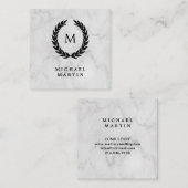 大理石の一見のモノグラムが付いている黒い月桂樹のリース スクエア名刺 (正面/裏面)
