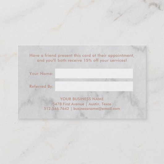 大理石の一見の紹介で幾何学的なのどのばら色の金ゴールド 紹介カード (裏面)