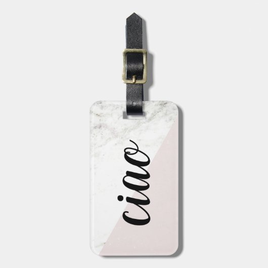 大理石の一見のCiao |のイタリア語こんにちはおよびさようなら ラゲッジタグ (正面縦)
