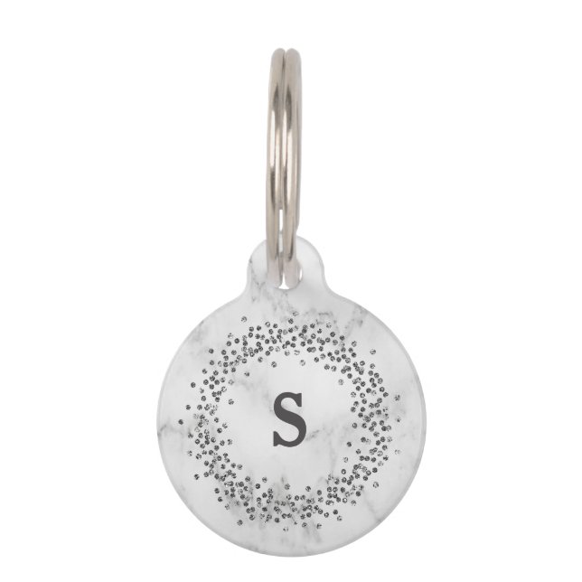 大理石の一見|のモノグラムの黒い紙吹雪 ペット　ネームタグ (正面)