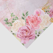 大理石の上のピンクの白いバラの水色のデコページ 薄葉紙 (詳細)