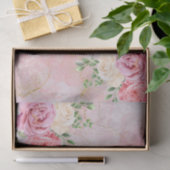 大理石の上のピンクの白いバラの水色のデコページ 薄葉紙 (ギフト)