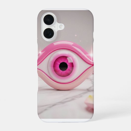 大理石の上のピンクの邪眼アミュレット iPhone 16ケース (裏面)