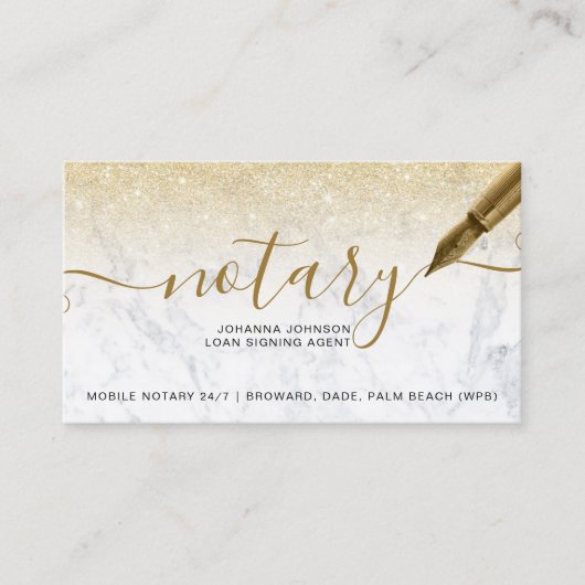 大理石の公証人ローンシック金ゴールドグリッタータイポグラフィ 名刺 (正面)