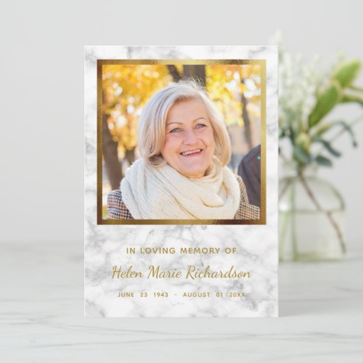 大理石の写真の記念の金ゴールドの悔やみや弔慰は感謝していしています サンキューカード (スタンド正面)