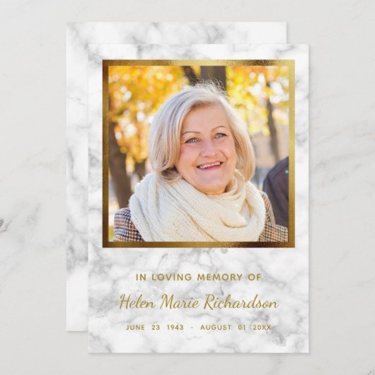 大理石の写真の記念の金ゴールドの悔やみや弔慰は感謝していしています サンキューカード (正面/裏面)