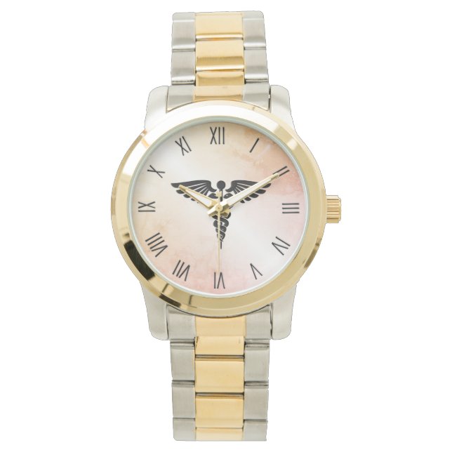 大理石の医療用カドゥセウス素朴ルック 腕時計 (正面)