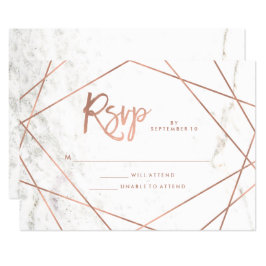 大理石の外観とフェイクバラ金ゴールド幾何学模様RSVP 出欠カード
