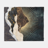 大理石の山々と星空のゴールデンサンライズ フリースブランケット (正面(横))