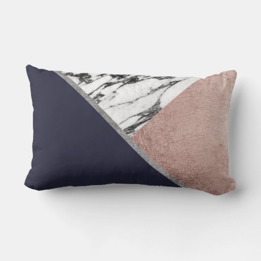 大理石の幾何学的なばら色の金ゴールドの濃紺の三角形 ランバークッション (裏面)