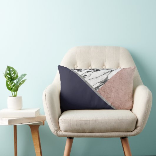 大理石の幾何学的なばら色の金ゴールドの濃紺の三角形 ランバークッション (椅子)