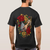 大理石の手が人の手を握るバラ Tシャツ (裏面)