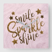 大理石の抽象的なピンクのやる気を起こさせるな金ゴールドのグリッター スクエア壁時計 (正面)