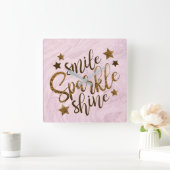 大理石の抽象的なピンクのやる気を起こさせるな金ゴールドのグリッター スクエア壁時計 (ホーム)