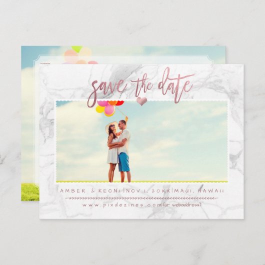 大理石の日付/バラのフェイク金ゴールド・スクリプトの保存 案内ポストカード (正面/裏面)