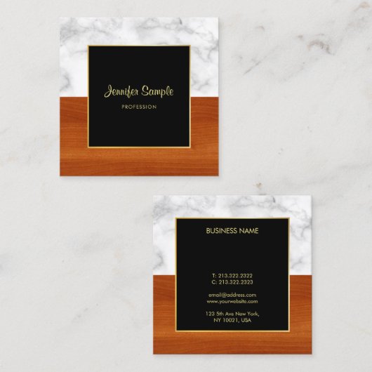 大理石の木製の金ゴールドの贅沢でモダンでエレガントなテンプレート スクエア名刺 (正面/裏面)
