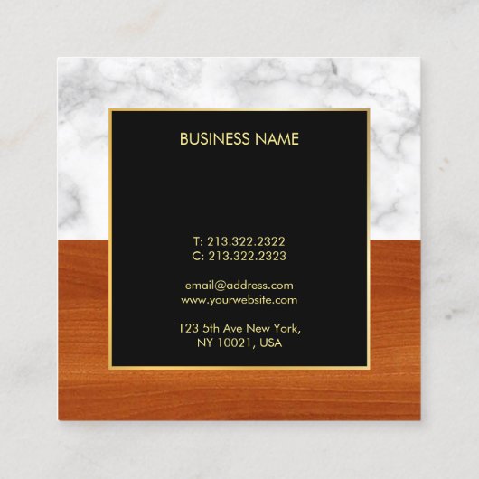 大理石の木製の金ゴールドの贅沢でモダンでエレガントなテンプレート スクエア名刺 (裏面)