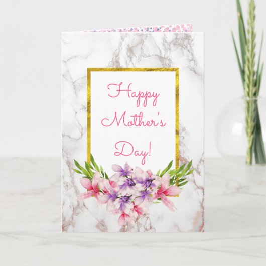 大理石の母の日の水色マグノリアス カード (正面)