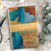 大理石の水カラー金ゴールドターコイズオレンジスクリプト