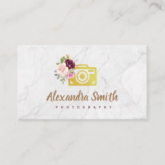 大理石の水彩フローラのロゴ写真家 名刺 (正面)
