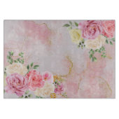 大理石の水彩上のピンクの白いバラ カッティングボード (正面)