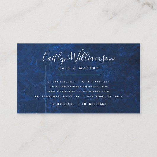 大理石の水色シルバーターコイズスクリプトスタイリスト 名刺 (裏面)