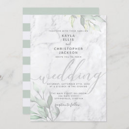 大理石の水色フローラ書結婚跡 招待状