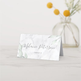 大理石の水色フローラ結婚のテーブル座席表 プレイスカード