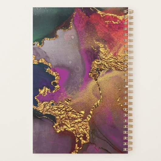 大理石の水色金ゴールド紫の青の緑のスクリプト プランナー手帳 (裏面)