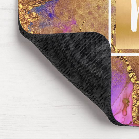 大理石の水色金ゴールド紫色のアクアグリーンモノグラム マウスパッド (コーナー)