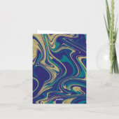 大理石の液体フェイク金ゴールドブルーウグイス 招待状 (裏面)