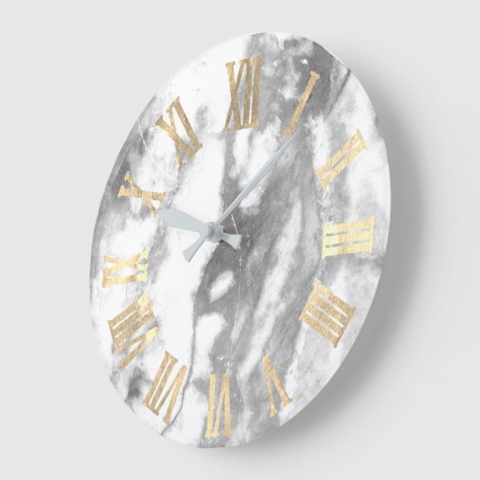 大理石の灰色のフェイクな銀製の金属の石のローマ数 ラージ壁時計 (傾斜)
