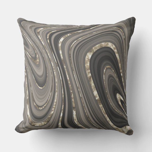 大理石の灰色の黒い波 アウトドアクッション (正面)