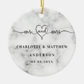 大理石の白いミセスエレガント新し結婚いクリスマス セラミックオーナメント (正面)