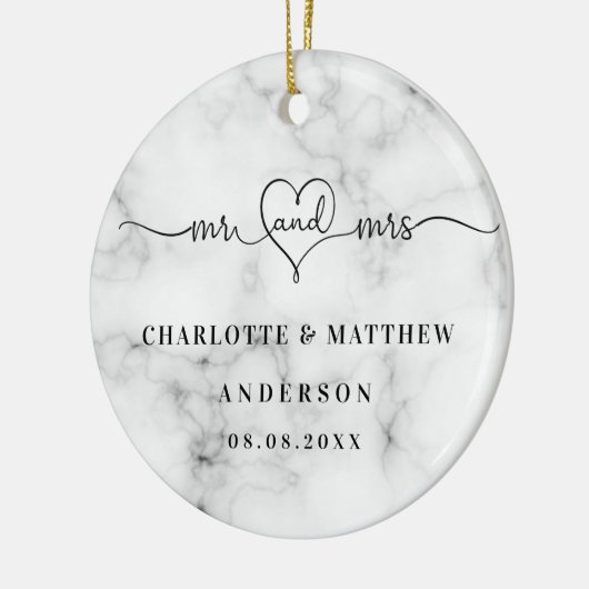 大理石の白いミセスエレガント新し結婚いクリスマス セラミックオーナメント (左)