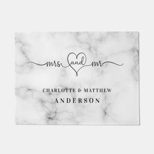 大理石の白い名前mr エレガント mrs新し結婚い ドアマット (正面)