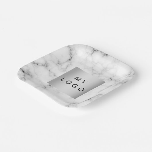 大理石の白い黒のビジネスロゴ ペーパープレート (傾斜あり)